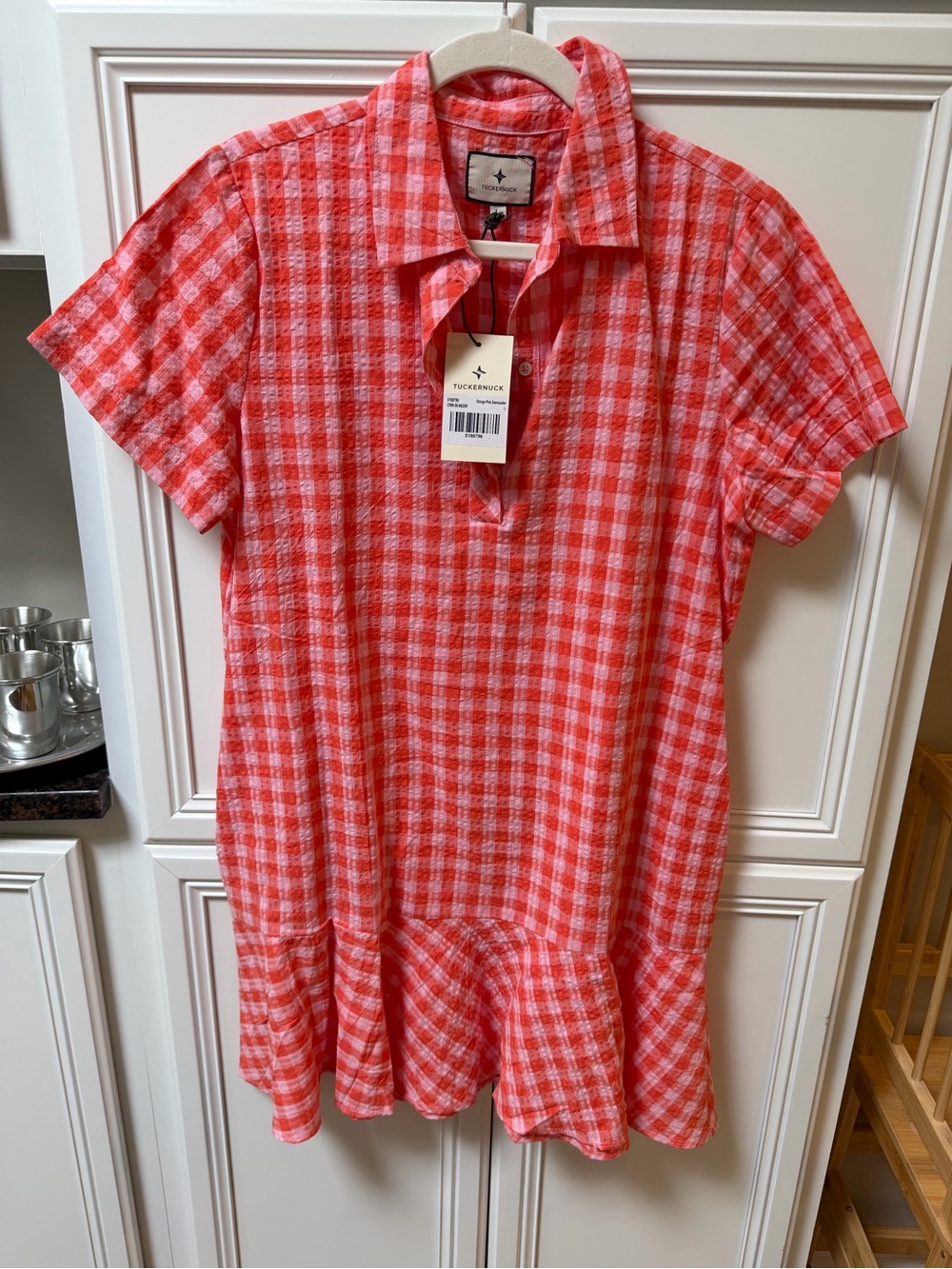 Tuckernuck Orange and Pink Gingham Short-Sleeve May Dress